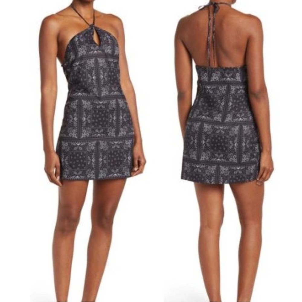 New Elodie Bandana Print Halter Mini Dress | Dark Navy White Paisley | Size S